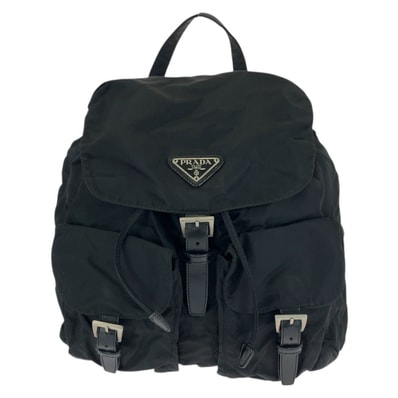 美品 PRADA プラダ テスート 三角ロゴプレート ブラック 黒 シルバー金具 ナイロン レザー/ リュック・デイパック バックパック 601294 【中古】