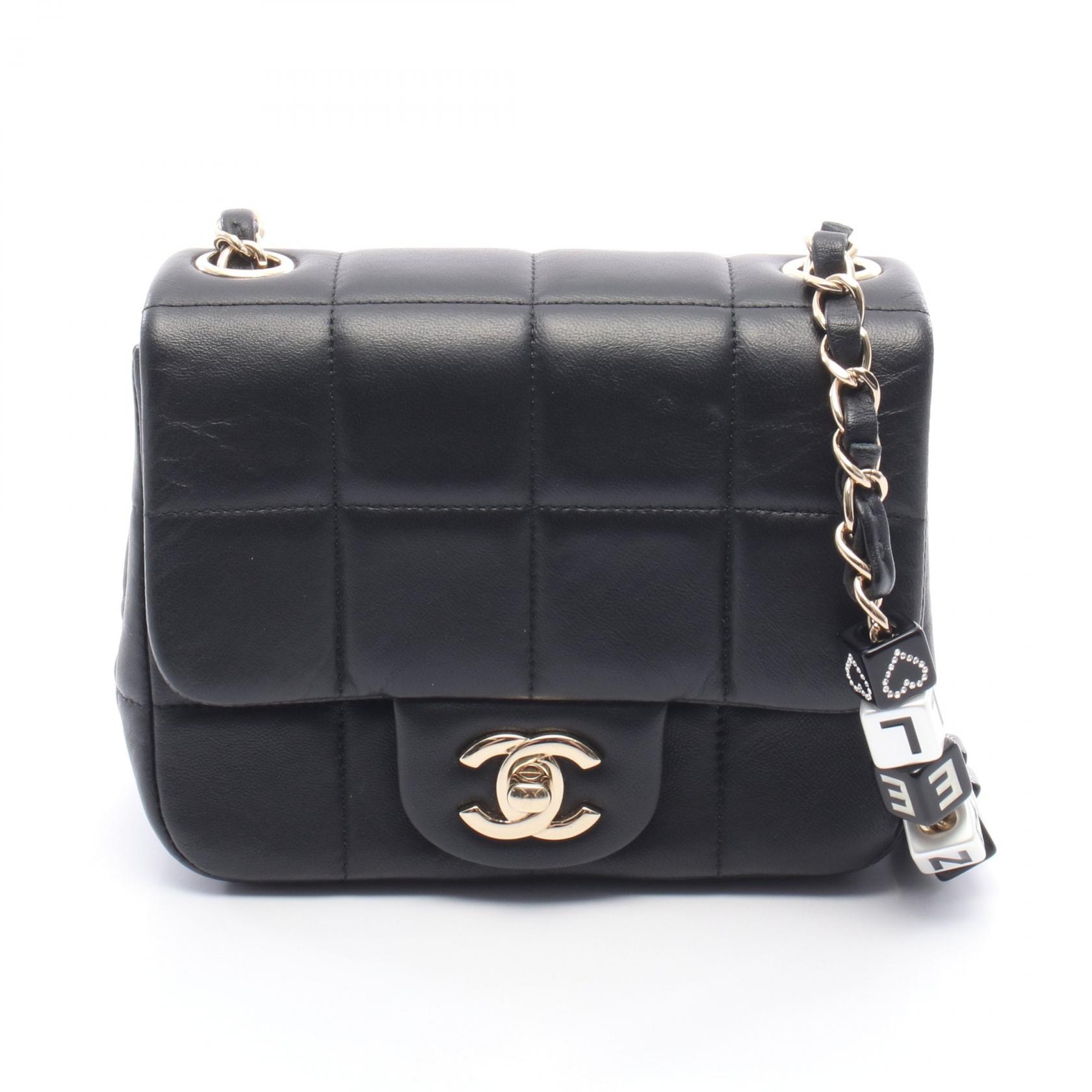 シャネル CHANEL チョコバー ミニフラップ ショルダーバッグ バッグ ラムスキン(羊革) レディース ブラック系 AS3744 【中古】