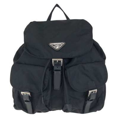 美品 PRADA プラダ テスート 三角ロゴプレート ブラック 黒 シルバー金具 ナイロン レザー/ リュックサック バックパック 604582 【中古】
