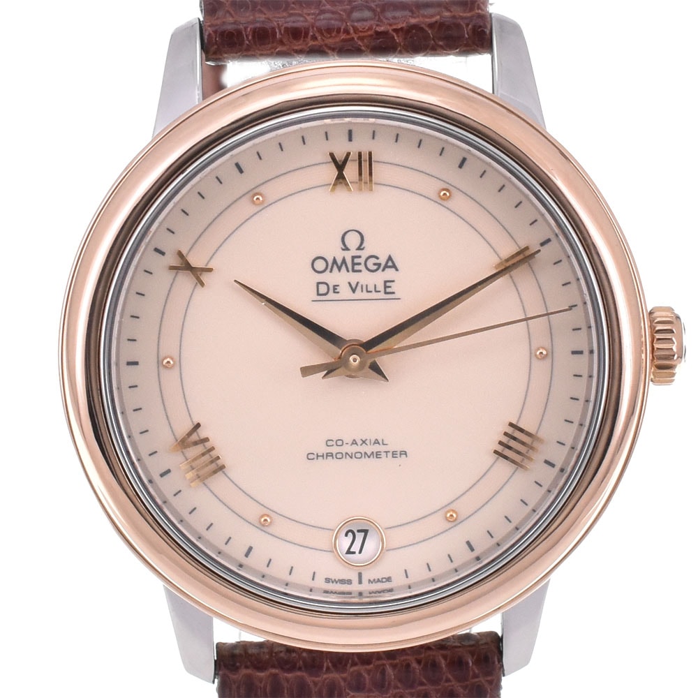 値下 オメガ OMEGA 424.23.33.20.09.001 デビル プレステージ コーアクシャル デイト SS/K18RG メンズ 美品 保証書付き C#144213