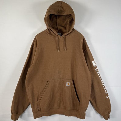 古着 カーハート Carhartt パーカー 大きいサイズ ワンポイントロゴ 袖プリントロゴ マフポケット フーディー XL ブラウン系 メンズ
