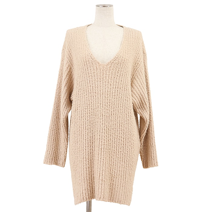 SALE【美品】BALENCIAGA バレンシアガ ロング ニット サイズ L レディース GARDE-ROBE シルク100% ミドルゲージ Vネック トップス ベージュ イタリア製