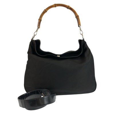 GUCCI グッチ バンブー ブラック 黒 シルバー金具 ナイロン ハンドバッグ ショルダーバッグ 2way 603155 【中古】