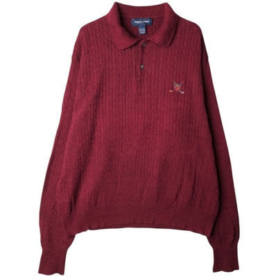 古着 ラルフローレン Ralph Lauren POLO GOLF ポロゴルフ 襟付き ハーフボタン ケーブル編み コットンニットセーター USA製 メンズXXL相当/eaa627473