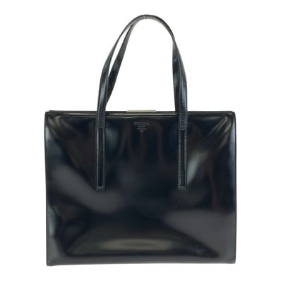 美品 PRADA プラダ ロゴ型押し ブラック 黒 シルバー金具 レザー ショルダーバッグ トートバッグ 602831 【中古】