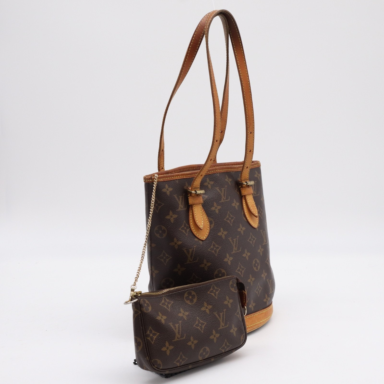 LOUIS VUITTON ルイ・ヴィトン モノグラム バケットPM M42238 ハンドバッグ ブラウン コーティングキャンバス レザー レディース