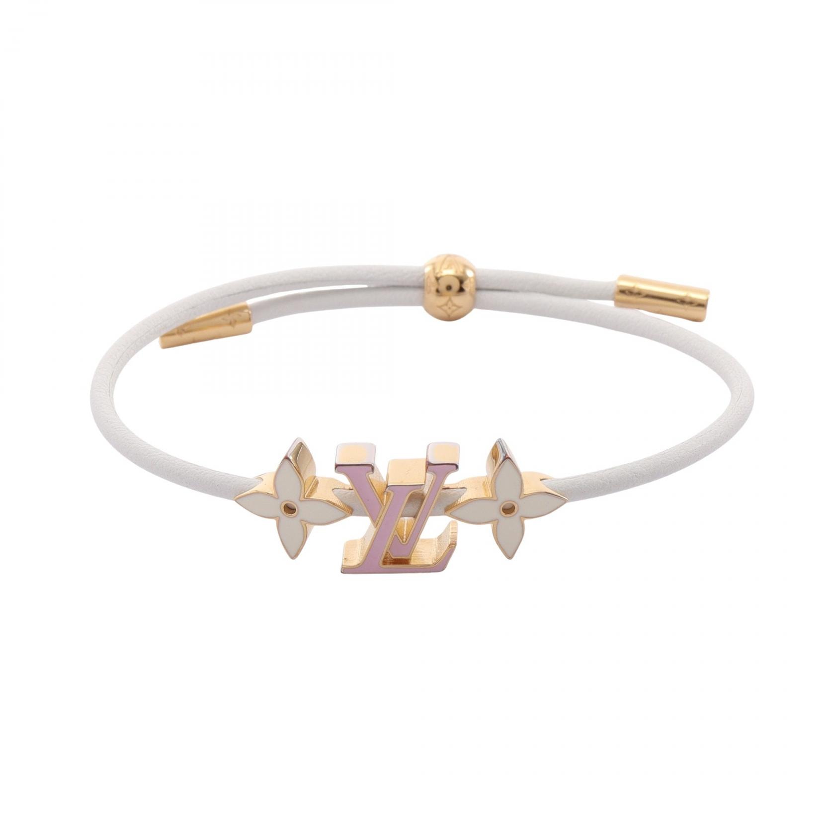 ルイ・ヴィトン LOUIS VUITTON LVクルー ブレスレット アクセサリー レザー GP(ゴールドメッキ) ピンク レディース ホワイト系 / ゴールド系 / ピンク系 M1020 【中古】