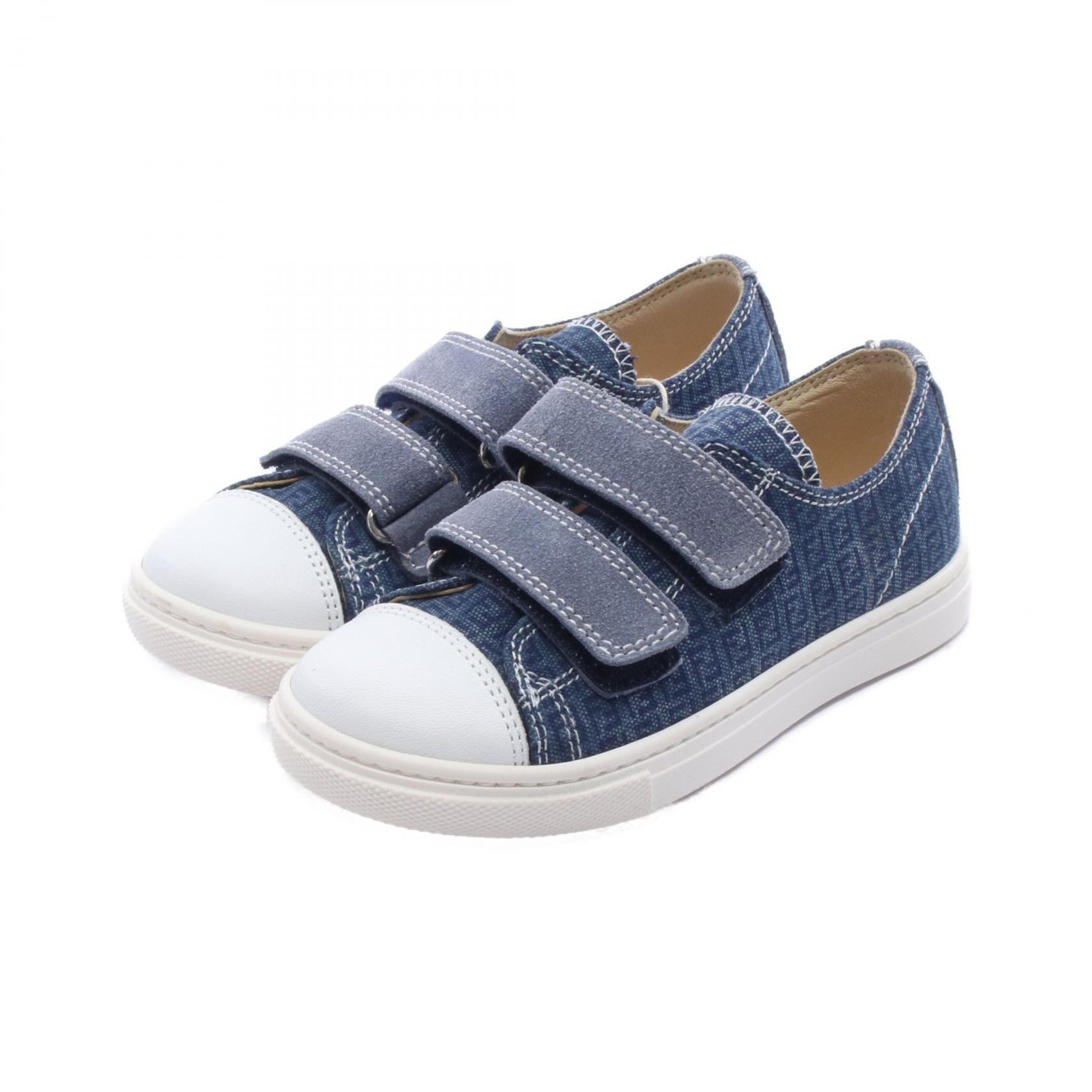 フェンディ FENDI ズッキーノ キッズ ベルクロ スニーカー 靴 キャンバス レザー スウェード メンズ レディース ネイビー系 / ホワイト系 【中古】