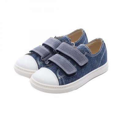 フェンディ FENDI ズッキーノ キッズ ベルクロ スニーカー 靴 キャンバス レザー スウェード メンズ レディース ネイビー系 / ホワイト系 【中古】