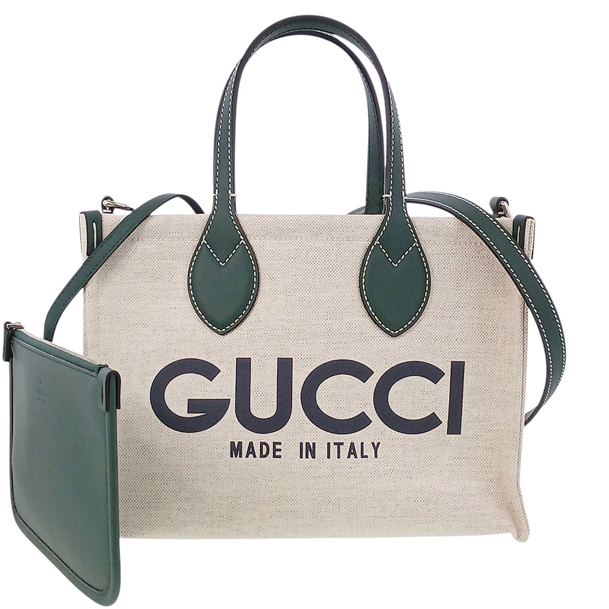 GUCCI グッチ ロゴ プリント 2WAY ショルダーバッグ トートバッグ 772144 キャンバス ベージュ カーキ レディース【中古】