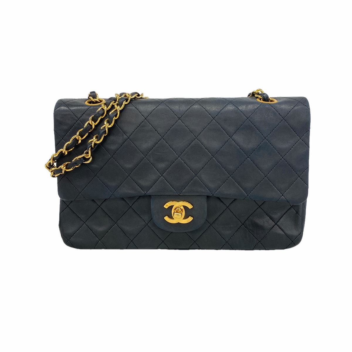 ★SALE【6hd3232】シャネル ショルダーバッグ マトラッセ Wフラップ Wチェーン ラムスキン ブラック ゴールド金具【中古】レディース