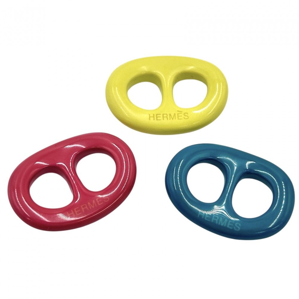 HERMES エルメス スカーフリング トリボー シェーヌダンクル ファッションアイテム 小物 アクセサリー  ラッカーウッド   ピンク グリーン 緑 レディース 美品【中古品】