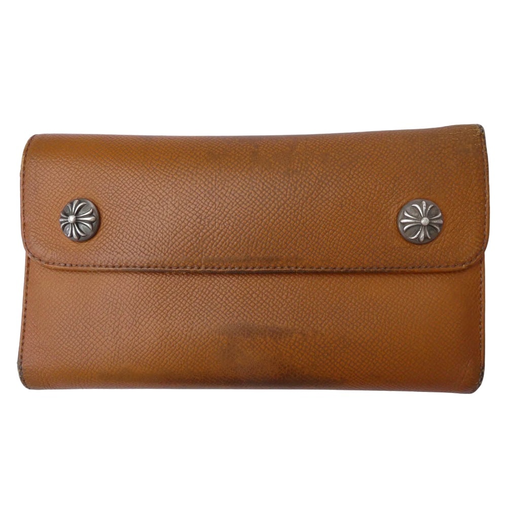 Chrome Hearts Wave Crossball Button Leather Wallet "Brown"