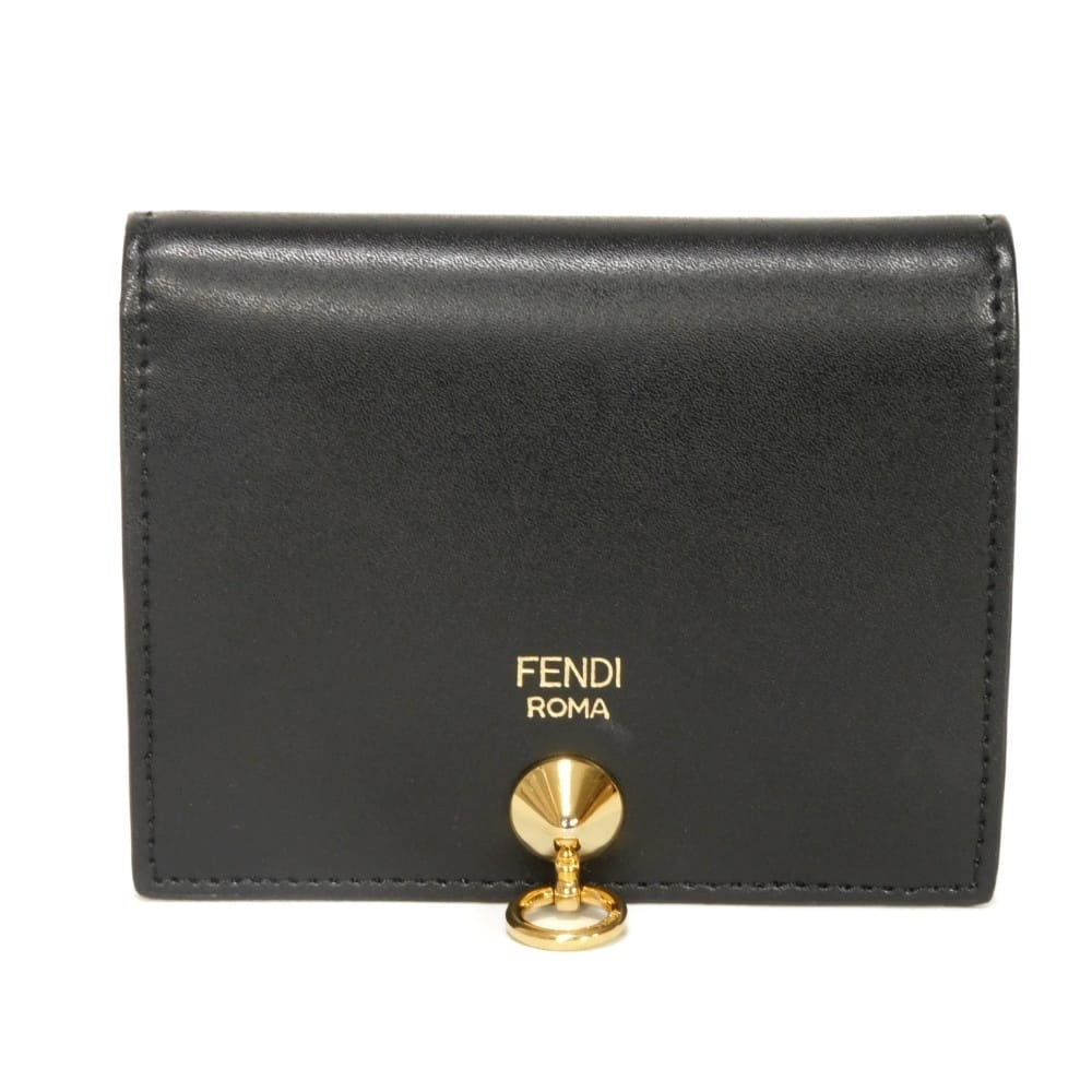 FENDI フェンディ バイ ザ ウェイ スモール ウォレット スタッズ ゴールド 札入れ カードケース コインケース ロゴ 箔押し ブラック 二つ折り財布 8M0387 SME F0KUR