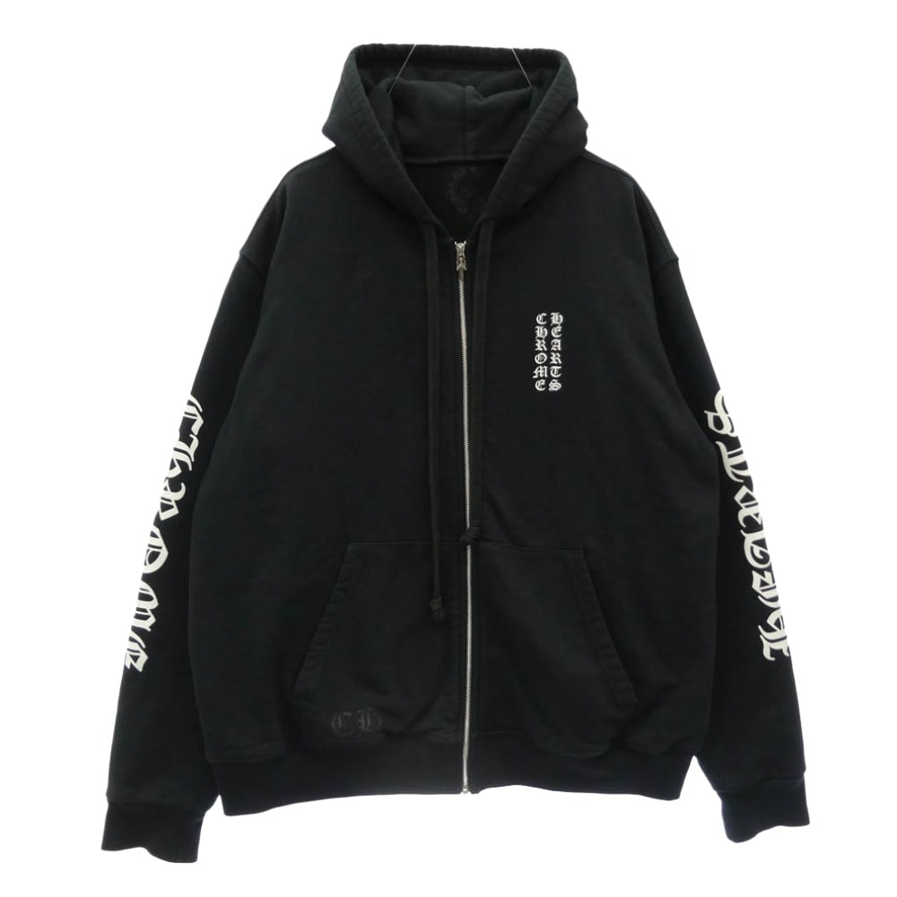 Chrome Hearts Vertical Logo Fleece Zip Up Hoodie "Black"