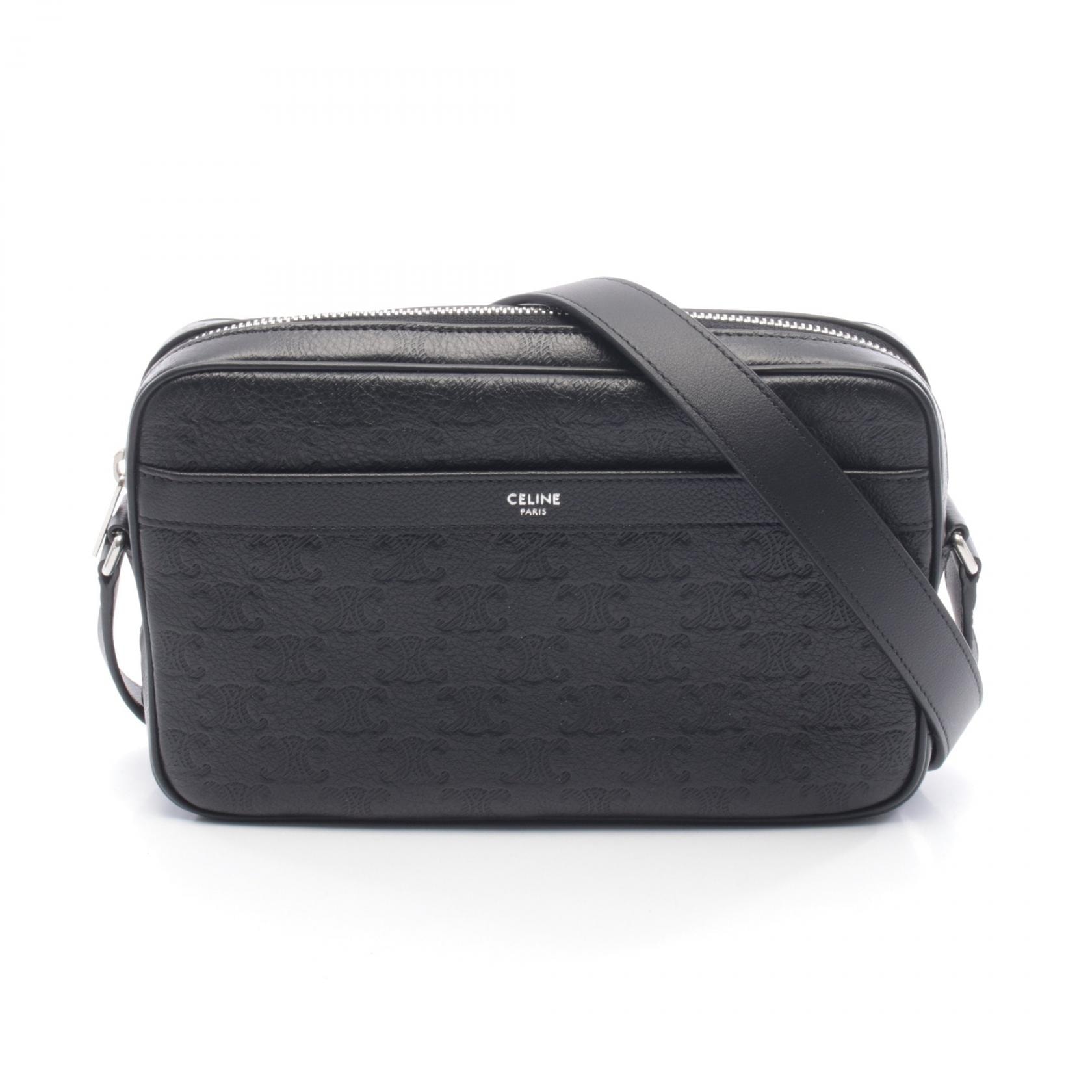 セリーヌ CELINE ミディアム メッセンジャー トリオンフ ショルダーバッグ バッグ レザー メンズ ブラック系 117003FS338SI 【新品】