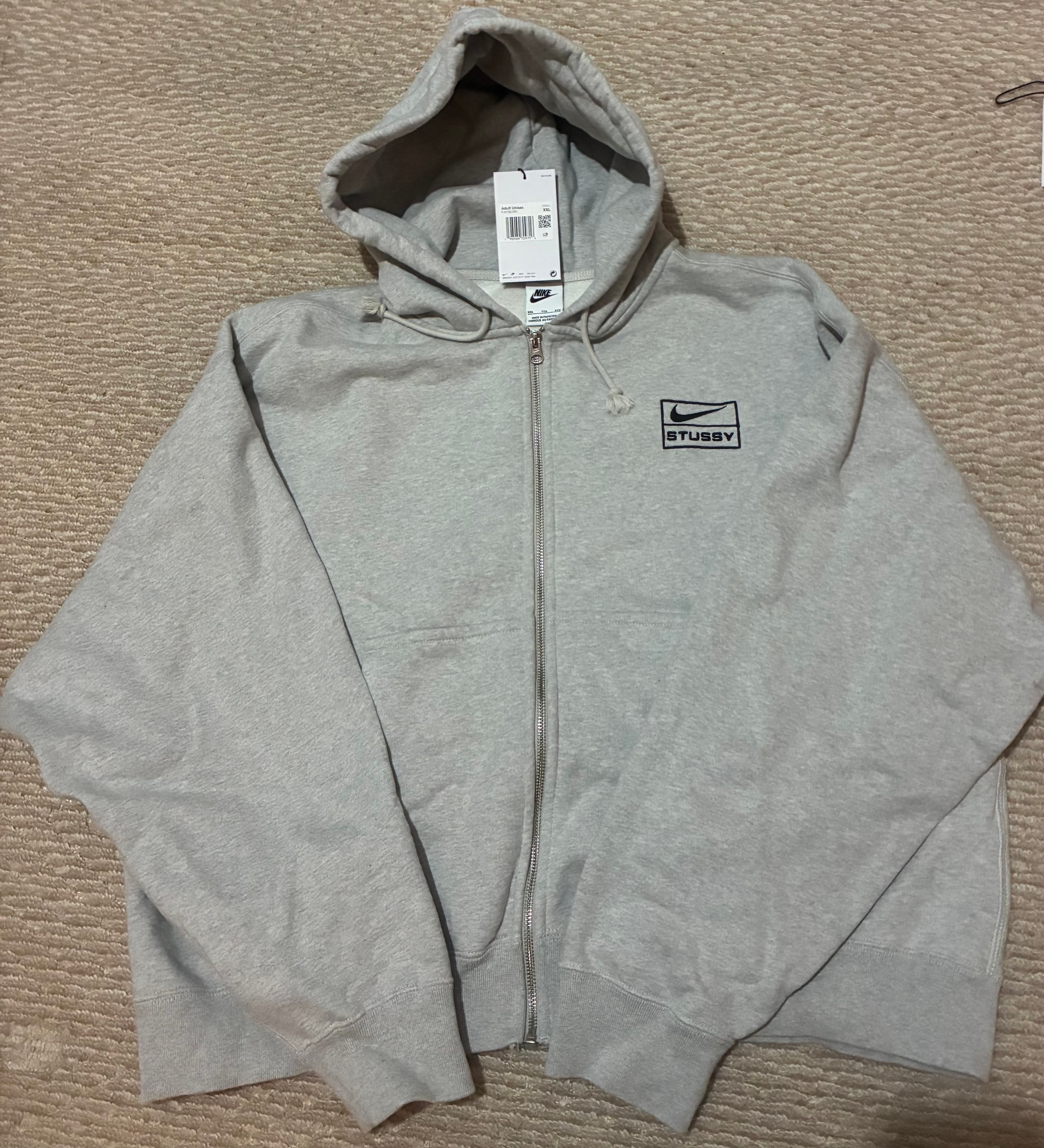 Stussy x Nike Stone Washed Fleece Zip Hoodie "Grey Heather" (Asia Size) FJ9182-050