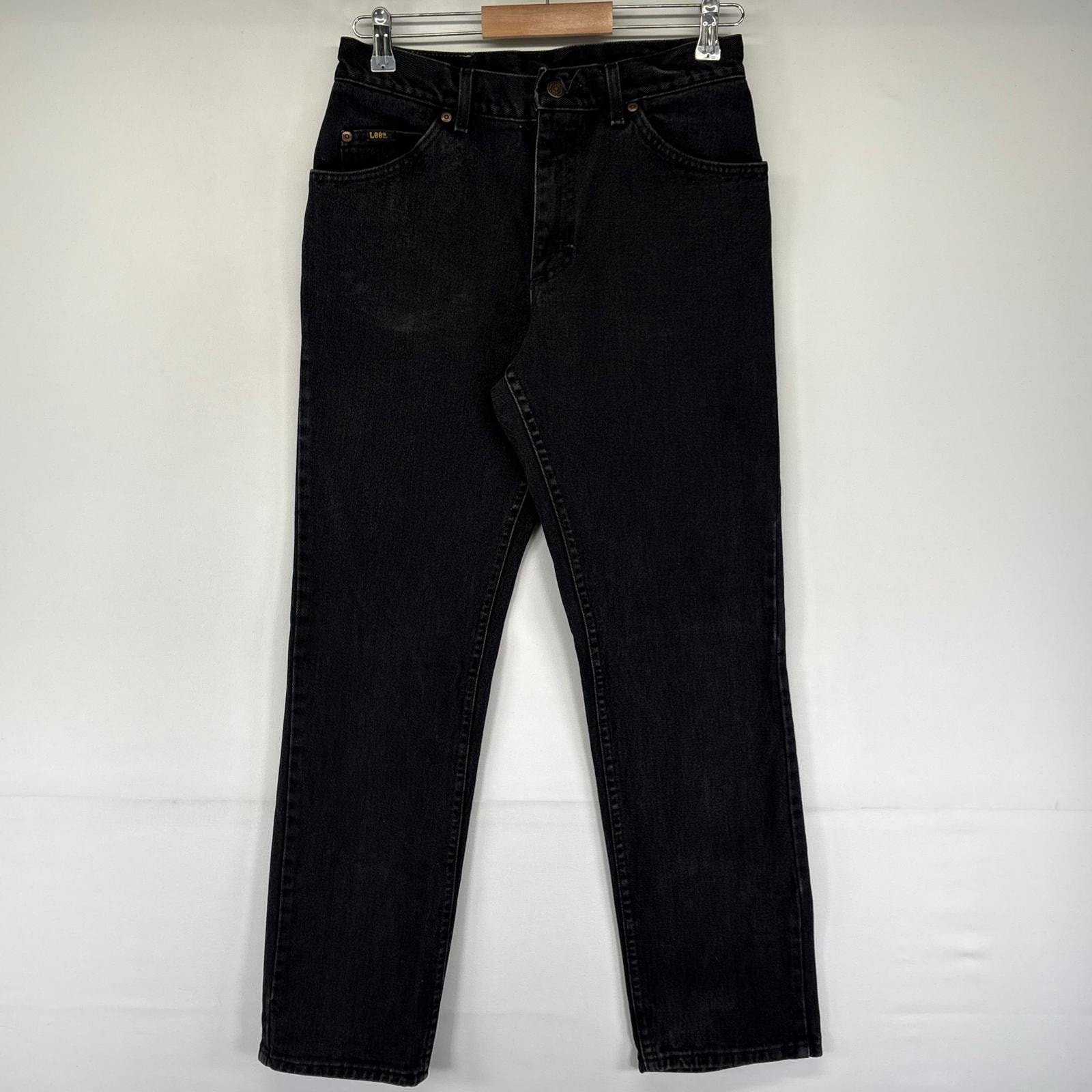 古着 リー Lee USA製 デニム パンツ ジーンズ ジーパン ワンポイントロゴ 5ポケ ジッパーフライ W31 L32  ブラック系 メンズ