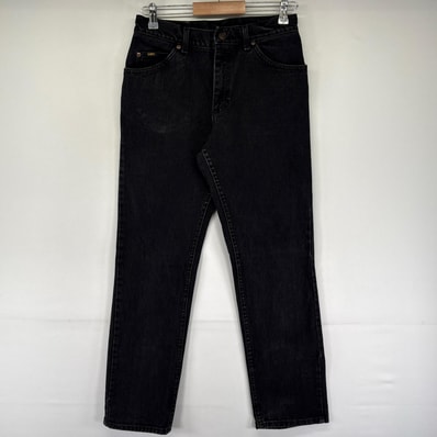 古着 リー Lee USA製 デニム パンツ ジーンズ ジーパン ワンポイントロゴ 5ポケ ジッパーフライ W31 L32 ブラック系 メンズ