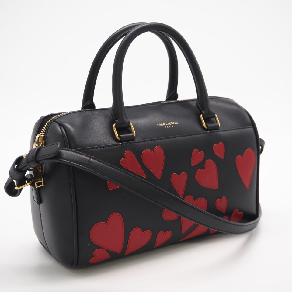 美品 SAINT LAURENT サンローラン ベイビーダッフル ハンドバッグ 332423 2wayハンドバッグ ブラック レッド カーフレザー レディース
