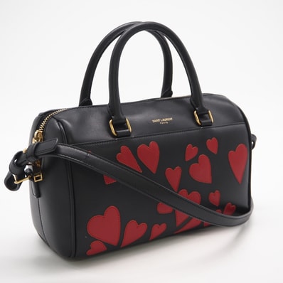美品 SAINT LAURENT サンローラン ベイビーダッフル ハンドバッグ 332423 2wayハンドバッグ ブラック レッド カーフレザー レディース