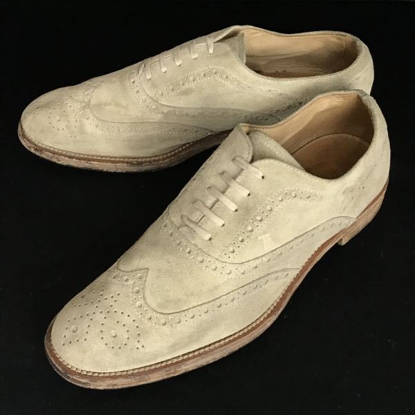 イタリア製/Vintage★トッズ/TOD'S★ヌバックレザー/フルブローグ/ウイングチップ【6/24.5-25.0/ベージュ】ビジネス/dress shoes◆ci-53