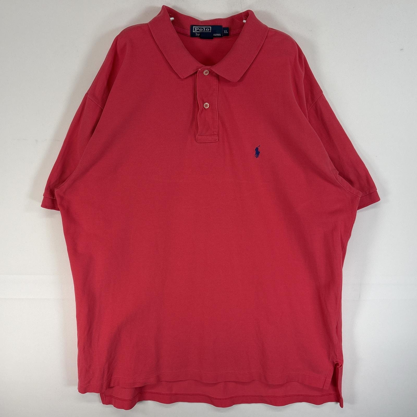 古着 90's/90年代 ポロバイラルフローレン Polo by Ralph Lauren 鹿の子 半袖 ポロシャツ ロゴ 刺繍 2ボタン 大きいサイズ XL  ピンク 無地 メンズ