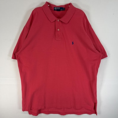 古着 90's/90年代 ポロバイラルフローレン Polo by Ralph Lauren 鹿の子 半袖 ポロシャツ ロゴ 刺繍 2ボタン 大きいサイズ XL ピンク 無地 メンズ