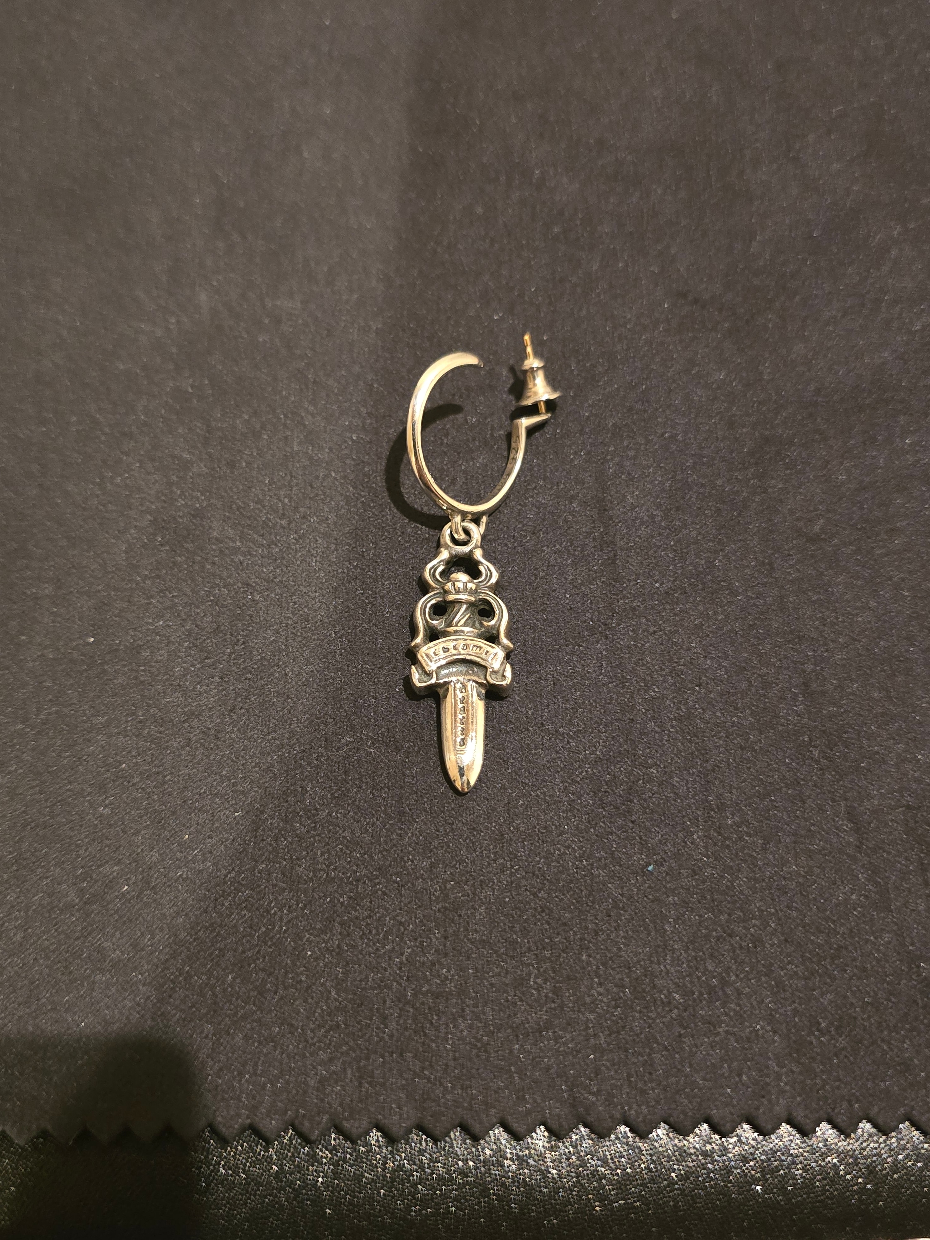 Chrome Hearts #5 Dagger Charm On Hoop Earrings "Silver"