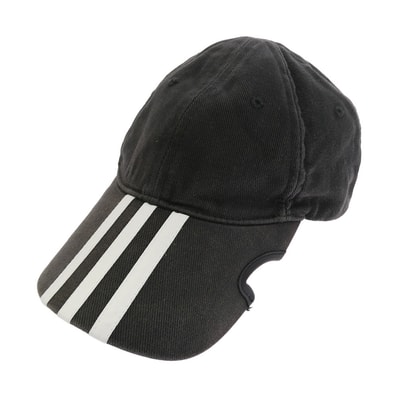 BALENCIAGA バレンシアガ 帽子 712160 ×adidas アディダス ロゴ ストライプ ベースボール キャップ 帽子 ブラック系 M 57cm【中古】