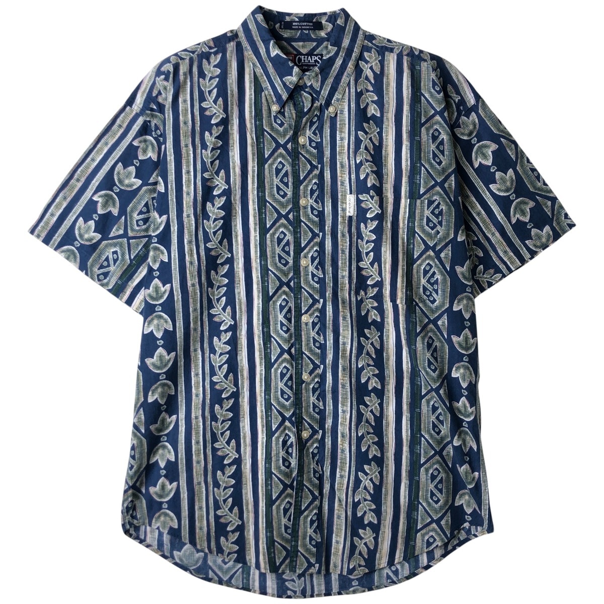 古着 ラルフローレン Ralph Lauren CHAPS チャップス 総柄 半袖 ボタンダウンシャツ メンズM相当/eaa611050