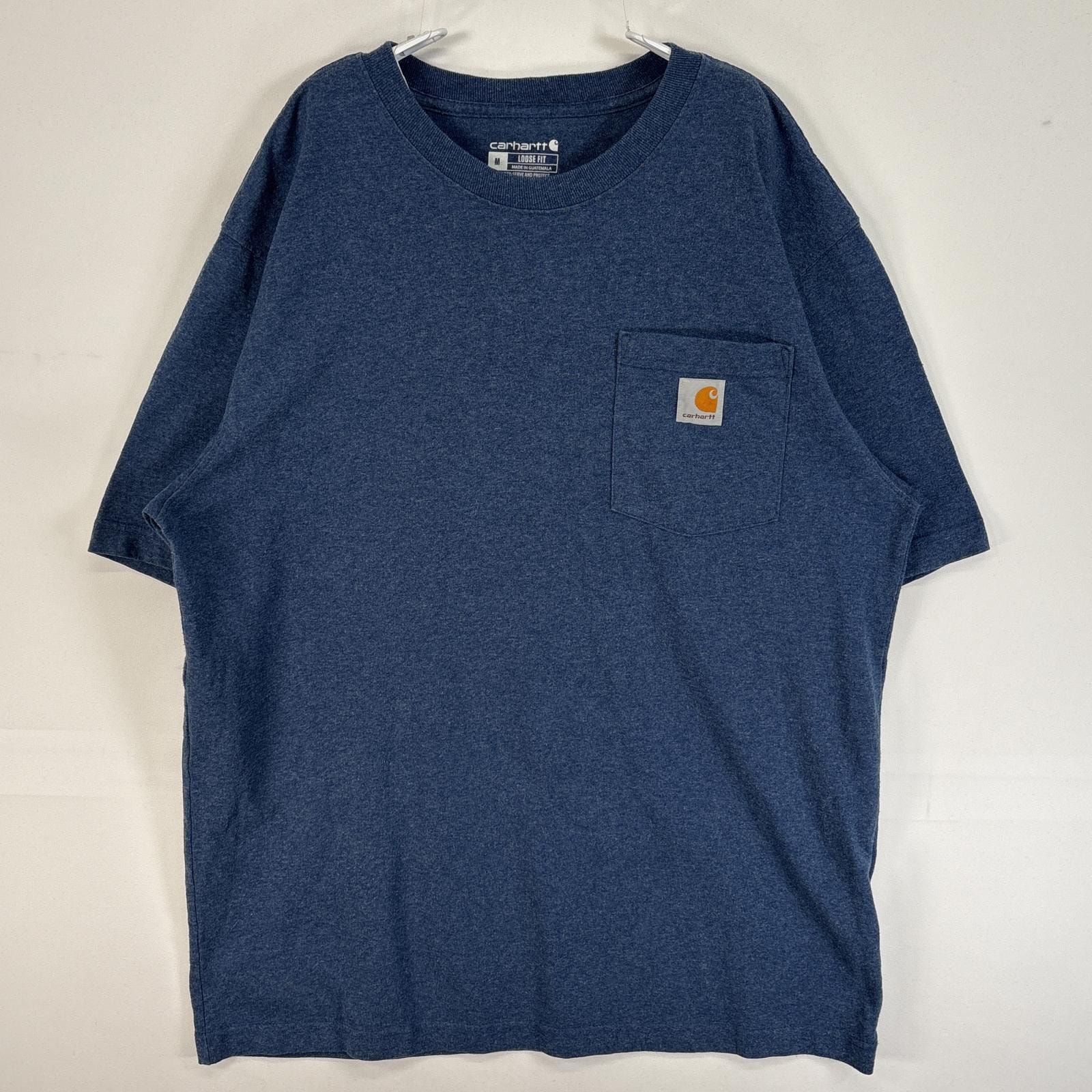 古着 カーハート Carhartt 半袖Tシャツ ワンポイント ロゴ クルーネック 肉厚 M  ブルー系 無地 メンズ
