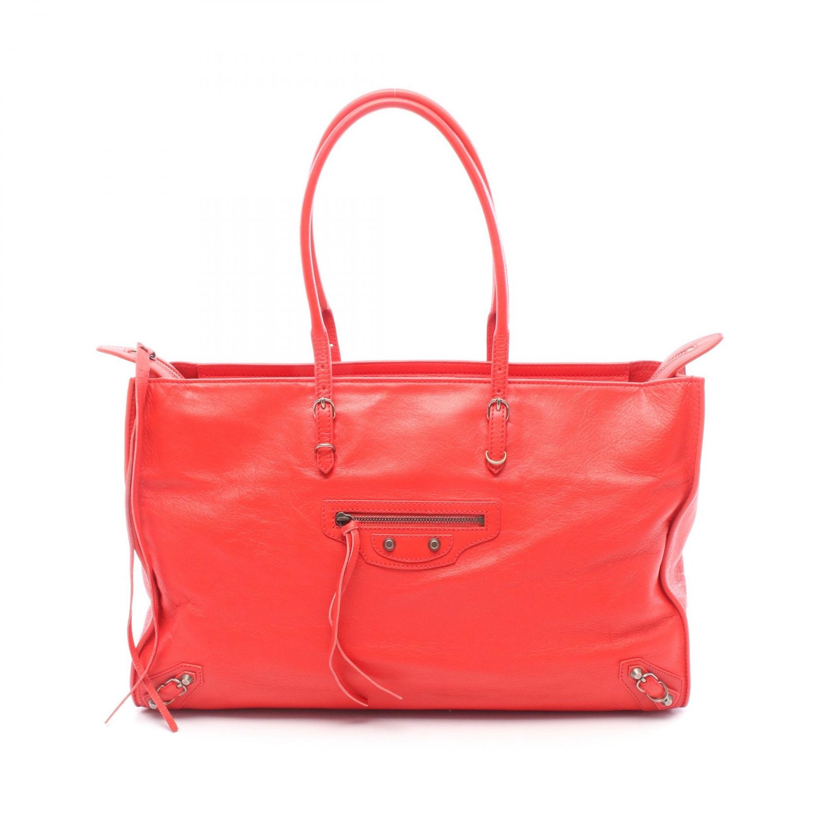 バレンシアガ BALENCIAGA ペーパー オフィスジップ トートバッグ バッグ レザー レディース レッド系 327771 【中古】