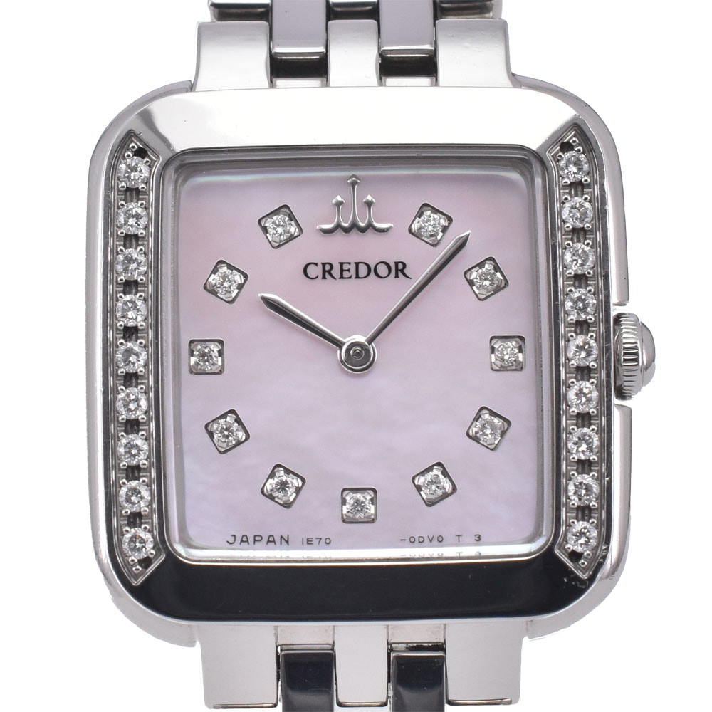 セイコー SEIKO GSTE875 クレドール シグノ ダイヤモンド ピンクシェル クォーツ レディース 良品 箱・保証書付き 腕時計 C#149599