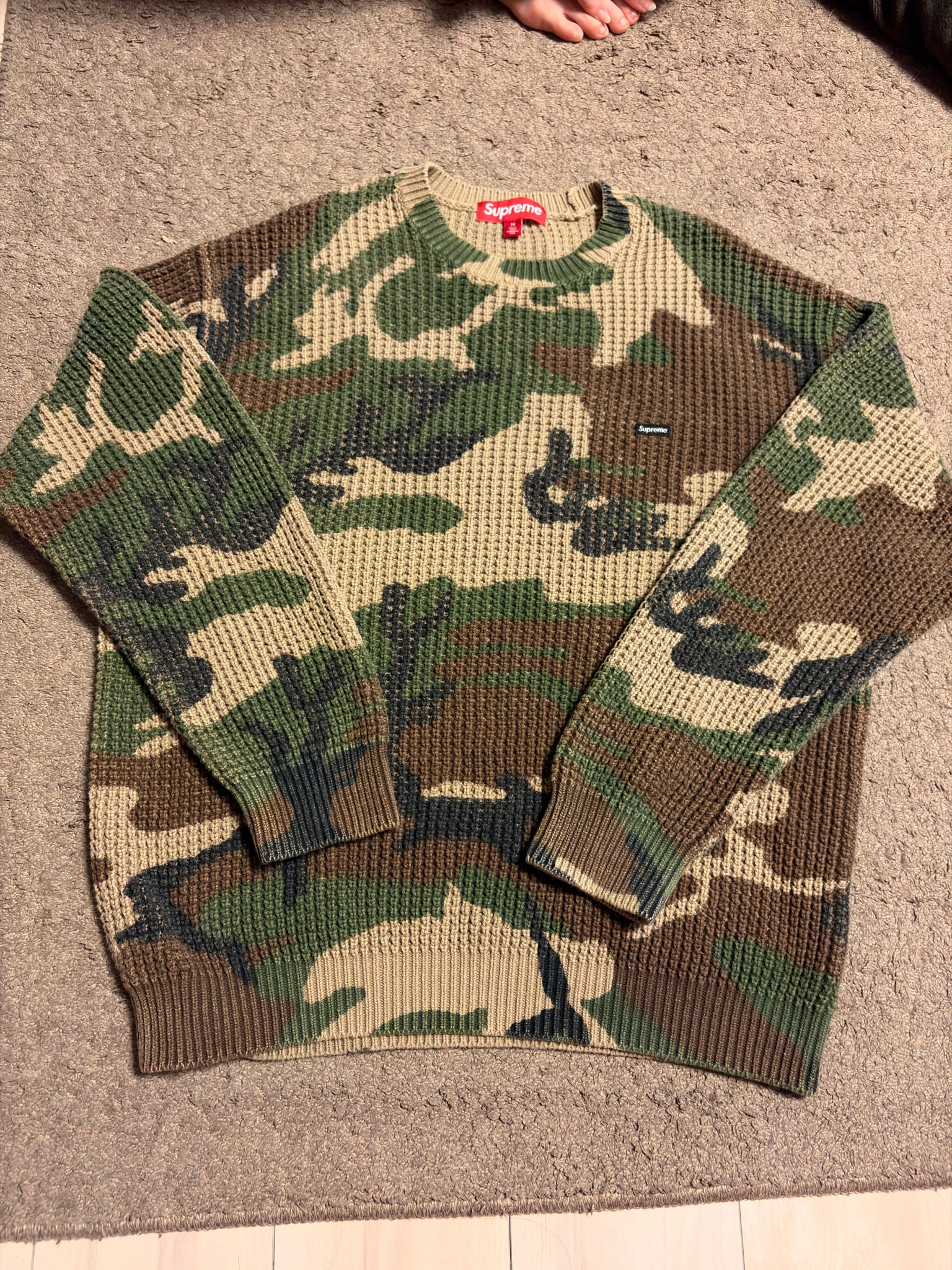 Supreme Washed Small Box Waffle Sweater "Woodland Camo"