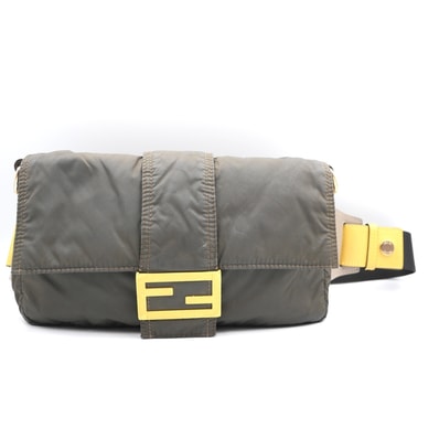 FENDI(フェンディ)バゲット ヴィンテージ ベルトバッグ ショルダーバッグ ナイロン カーキ系 レザー ゴールド金具 7VA472 レディース【中古】