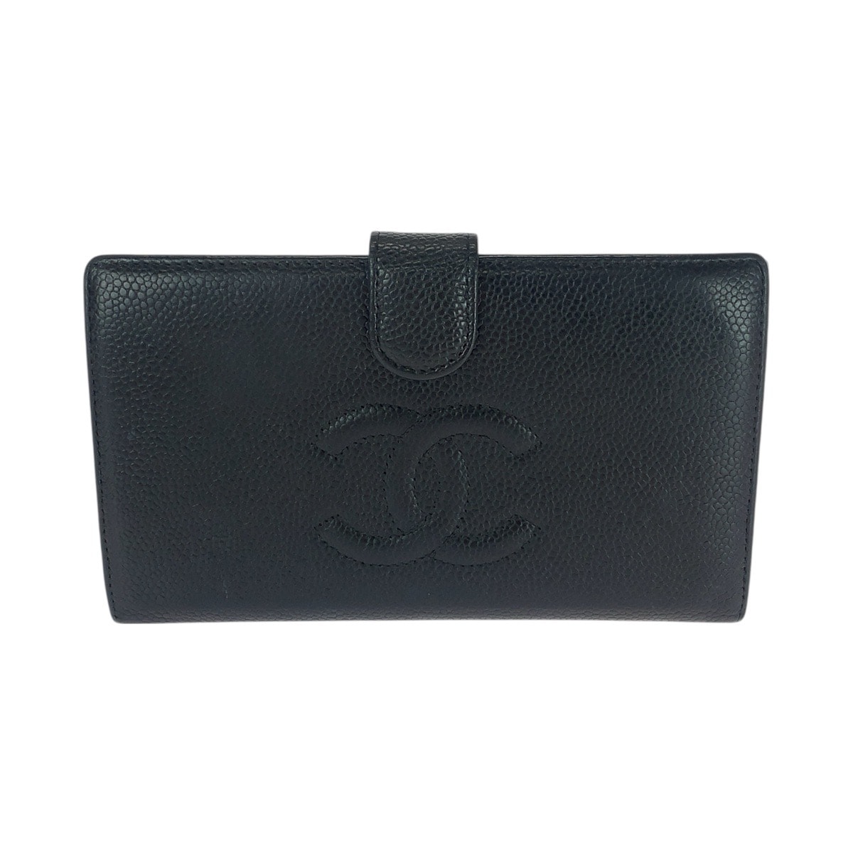 美品 CHANEL シャネル ヴィンテージ ココマーク ブラック 黒 ゴールド金具 キャビアスキン 長財布 ロングウォレット 506508 【中古】