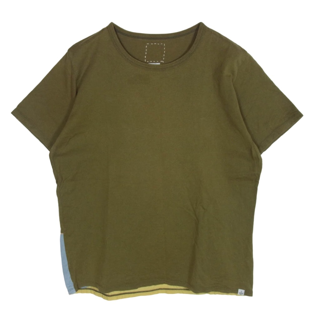 VISVIM ビズビム Tシャツ 0113105010044 FLAG TEE S/S ZULU 素材切替 フラッグ Tシャツ 半袖カットソー カーキ系 2【中古】