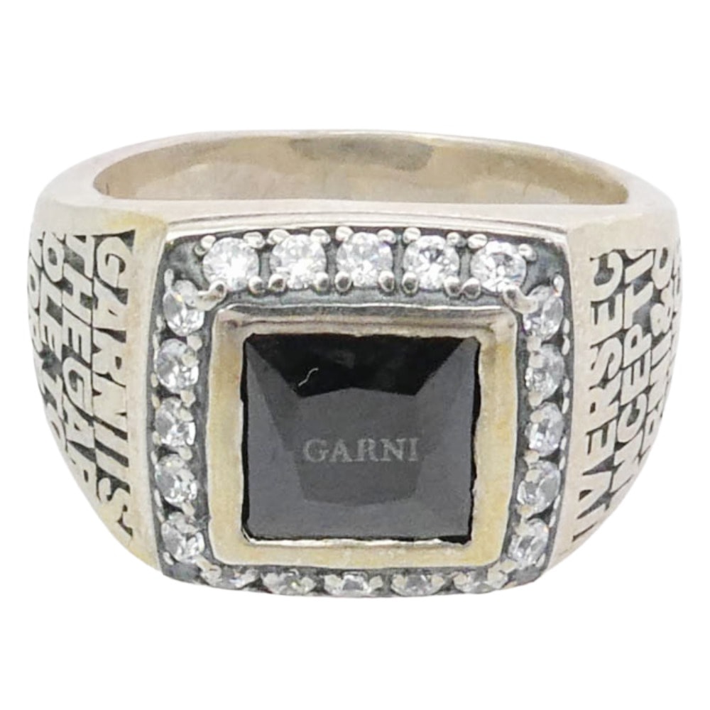 GARNI ガルニ リング GR18034 20th Engrave College Ring イングレイブ カレッジ リング シルバー系 ブラック系 19号【中古】
