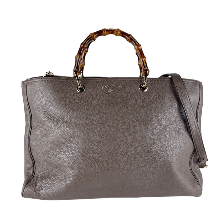 グッチ GUCCI ハンドバッグ ショルダーバッグ バンブー レザー グレーブラウン レディース 323658【中古】 z8318