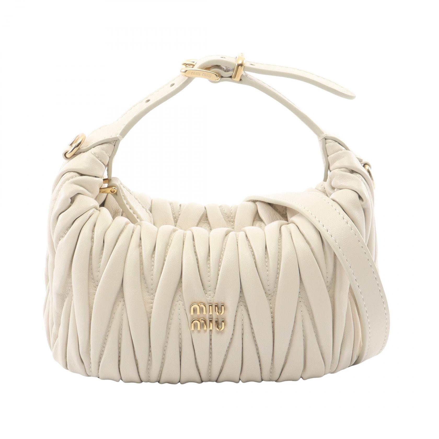 ミュウ ミュウ Miu Miu MATELASSE'MIU マテラッセ 2WAY ハンドバッグ バッグ レザー レディース ホワイト系 5NE026 【中古】