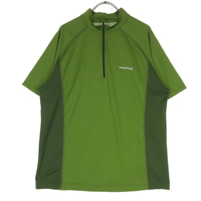 美品 mont-bell モンベル ワンポイントロゴ 半袖 ジップアップ シャツ XL グリーン プルオーバー