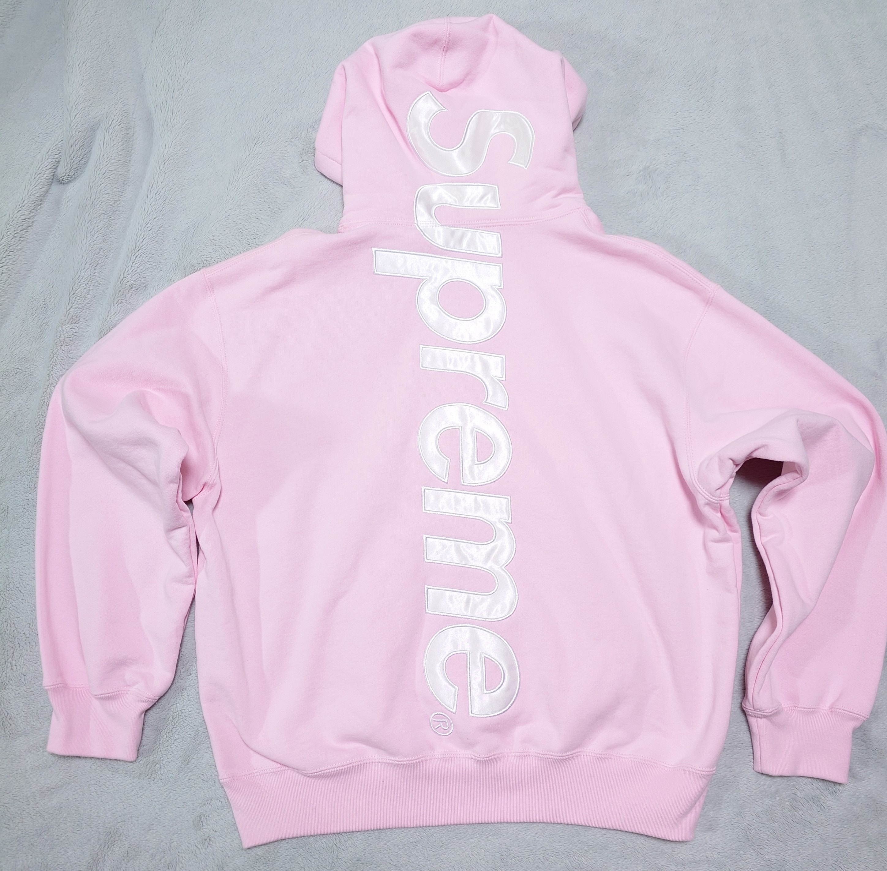 Supreme Satin Applique Hooded Sweatshirt "Light Pink"
