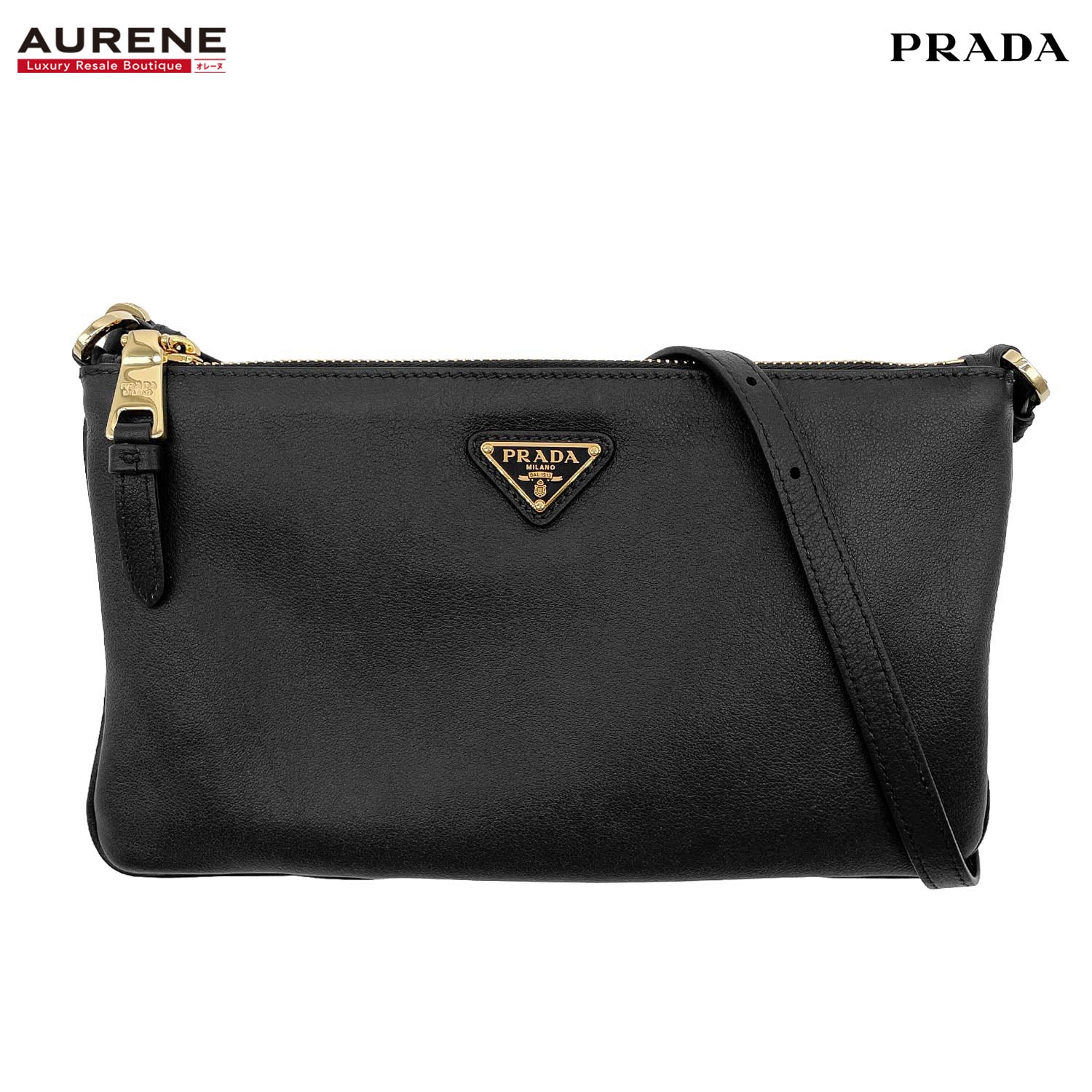 PRADA プラダ ショルダーバッグ トライアングルロゴ ハンドバッグ 三角プレート ICチップ 1BC238 レザー ブラック レディース 【中古】