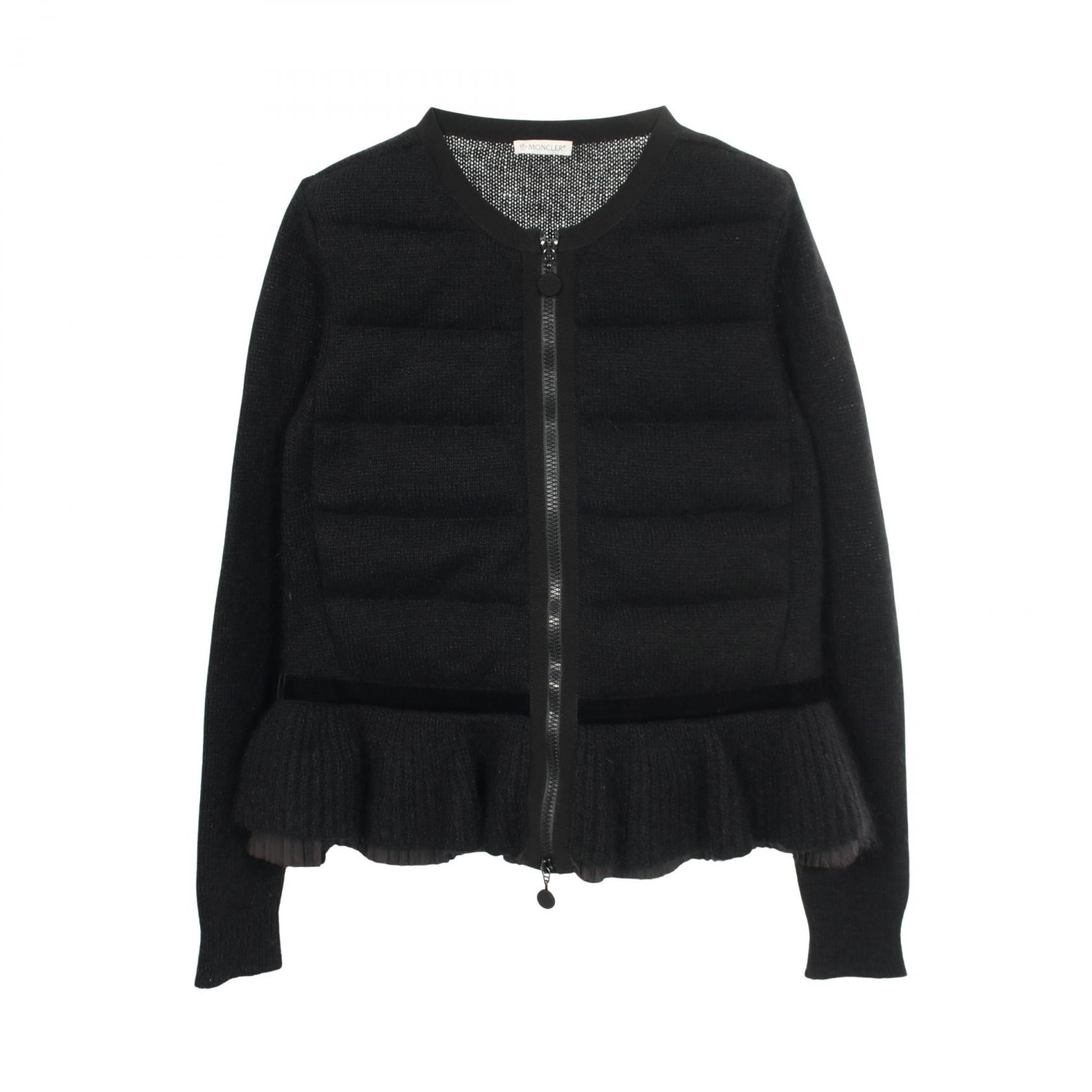 モンクレール MONCLER フリル ニットダウンジャケット カーディガン 衣料品 トップス ウール カシミヤ モヘヤ / ナイロン レディース ブラック系 【中古】