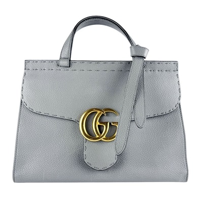 グッチ GUCCI ショルダーバッグ ハンドバッグ GGマーモント レザー グレー レディース 421890【中古】 z10491