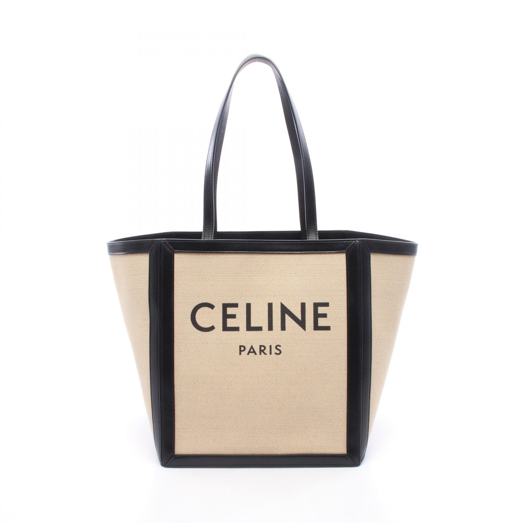 セリーヌ CELINE ラージ スクエア カバ トートバッグ バッグ キャンバス レザー レディース ベージュ系 / ブラック系 19753 2PD 01VK 【中古】