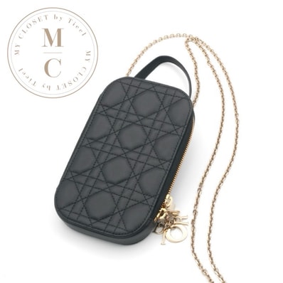 クリスチャンディオール CHRISTIAN DIOR 携帯・スマホアクセサリー ブラック ゴールド レディディオール カナージュ Call'in Dior フォンホルダーフォンケース モバイルポーチ ポシェット