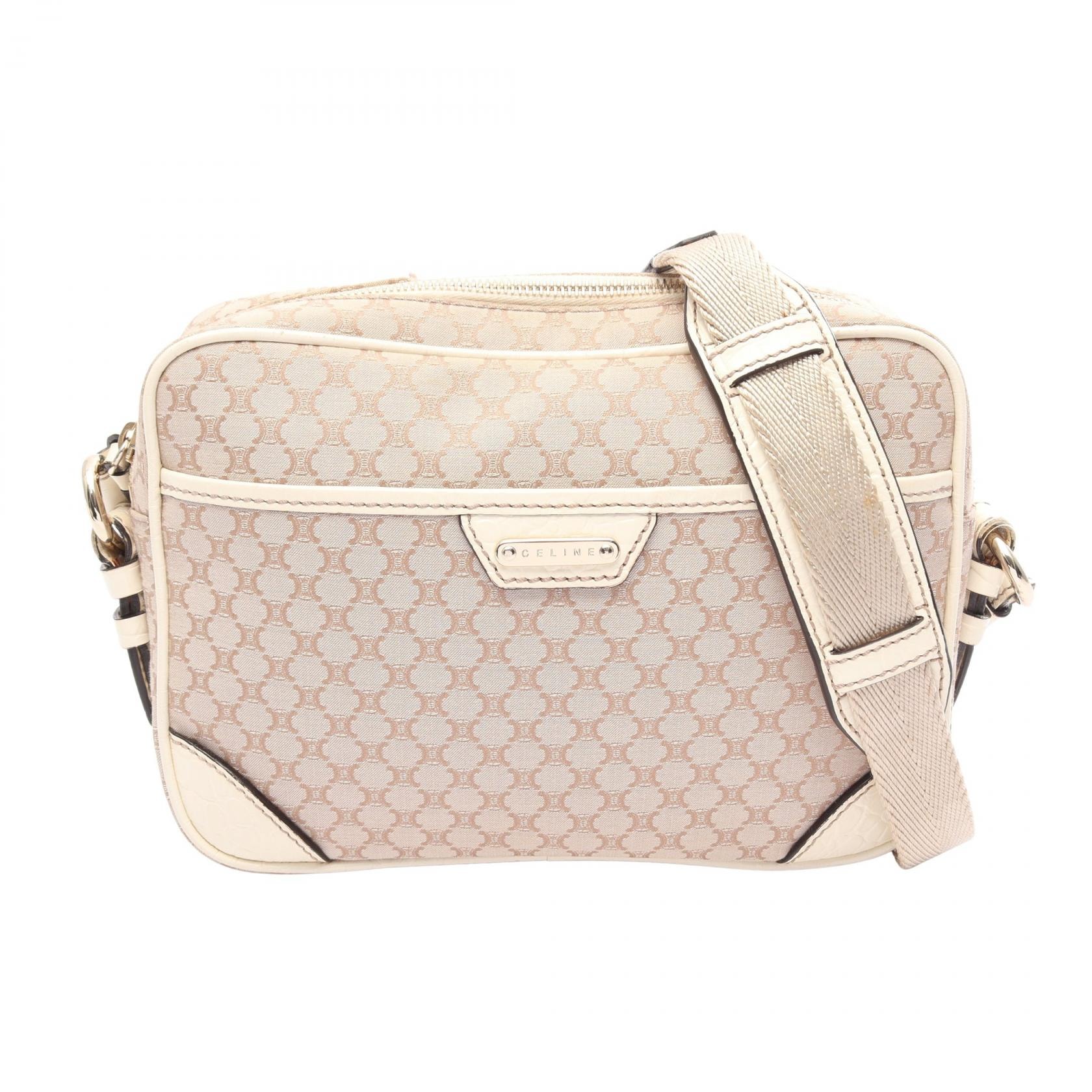セリーヌ CELINE マカダム ショルダーバッグ ショルダーバッグ バッグ キャンバス レザー レディース ベージュ系 / アイボリー系 【中古】