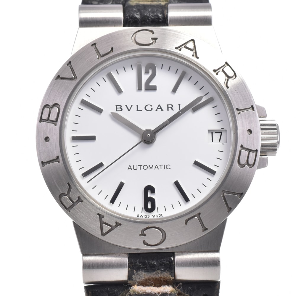 値下 ブルガリ BVLGARI LCV29S ディアゴノスポーツ デイト ホワイト 自動巻き レディース 内箱付き 腕時計 I#146976